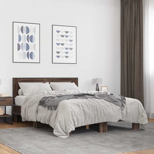  Okvir za krevet smeđi hrast 140x190cm konstruirano drvo i metal Cijene