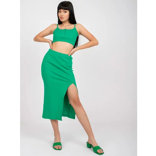 Fashion Hunters Dark green ribbed basic set with RUE PARIS skirt