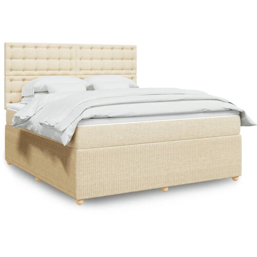 vidaXL Box spring postelja z vzmetnico krem 180x200 cm blago Cene