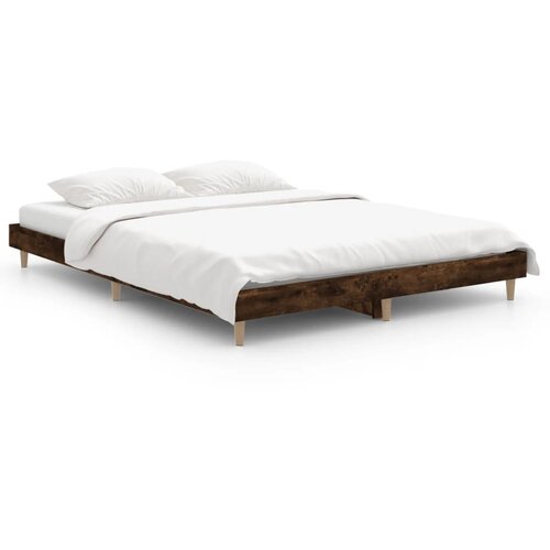 Maison Chic Posteljni okvir - Dvoposteljna postelja - Zakonska postelja dimljeni hrast 135x190 cm inženirski les-J14279, (21766827) Slike
