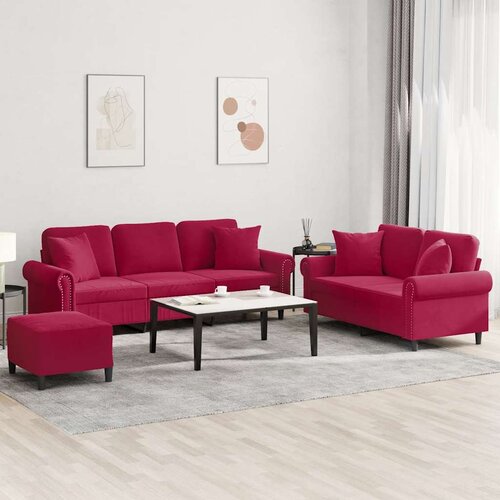  3-dijelni set sofa s jastucima crvena boja vina bar&scaron;unasti Cijene
