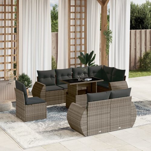 vidaXL 9-dijelni set vrtnih sofa od poliratana s jastucima sivi Cijene