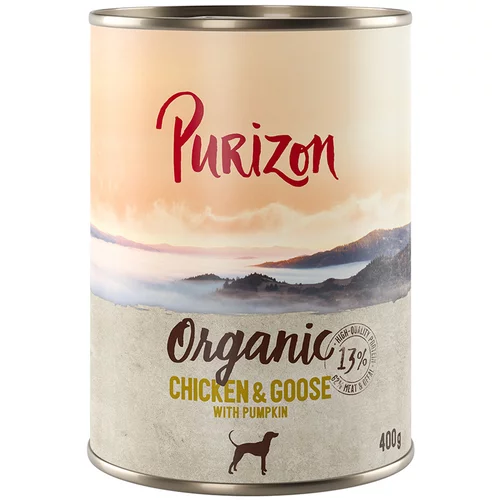 Purizon Ekonomično pakiranje Organic 24 x 400 g - Piletina i guščetina s bundevom