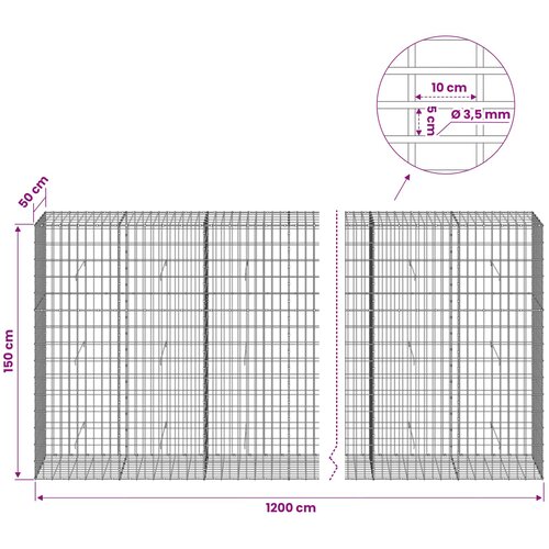  Gabion s žicom debljine 3,5 mm i mrežom 5x10 cm 1200x50x150 cm Slike