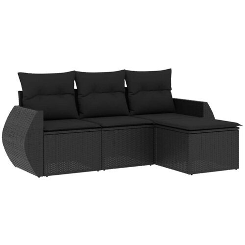  4-dijelni set vrtnih sofa od poliratana s jastucima crni Slike