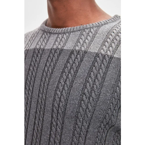 Trendyol Men's Gray Paneled Braids Knitwear Sweater