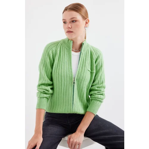 Bigdart 15880 Zippered Knitwear Cardigan - E.Green