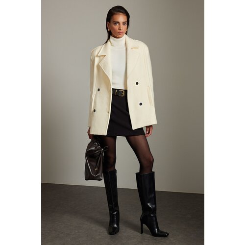 Trendyol Ecru Stitch Detailed Waisted Regular Wool Coat Cijene