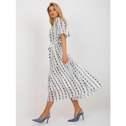 Fashion Hunters Black and white midi dress with frill