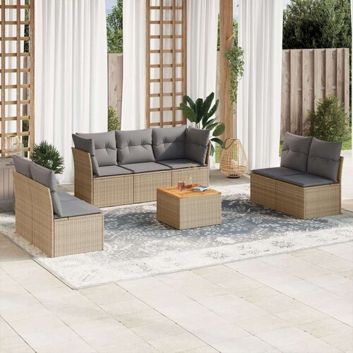 VidaXL 8-dijelni set vrtnih sofa od poliratana s jastucima bež Slike