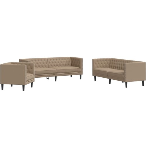 vidaXL Komplet Chesterfield kavčev 3-delna kapučino um. usnje, (21749190) Cene