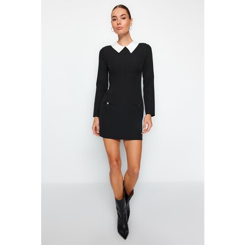 Trendyol Black Fitted Shirt Collar Detailed Woven Dress Slike