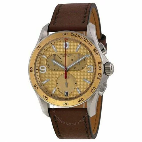Victorinox Chrono Classic Champagne Dial Brown Leather Strap Men's Watch