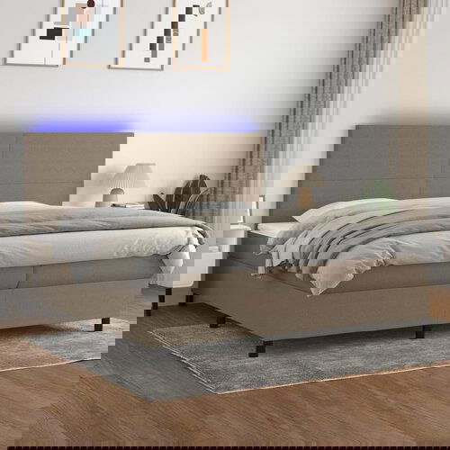 The Living Store Box spring postelja z vzmetnico LED taupe 200x200 cm blago - Box Spring Postelja, (21438788) Slike
