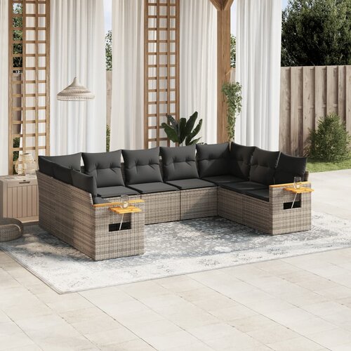 vidaXL 9-dijelni set vrtnih sofa od poliratana s jastucima sivi Cijene