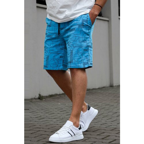Madmext Men's Blue Patterned Comfort Fit Capri Shorts 5497 Cene