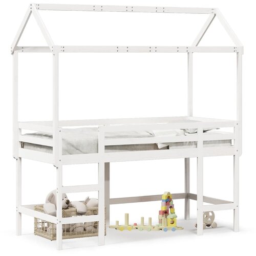 Maison Chic Postelja za odrasle - Posteljni Okvir z lestvijo in streho bel 90x200 cm borovina, (22082444) Slike