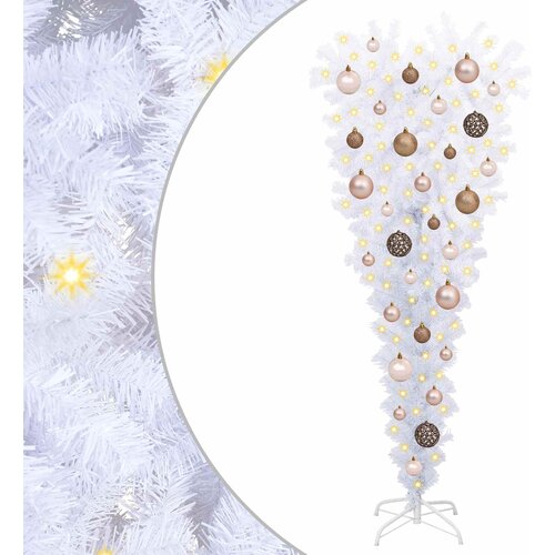 VidaXL Umjetno božićno drvce s stalakom Bijelo 120 cm PVC i čelik - ružičasta i zlatna 120 cm Slike