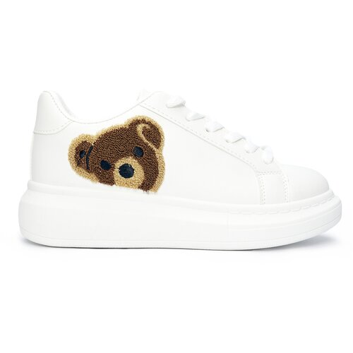 Shelvt White women's sports shoes with a teddy bear Cene
