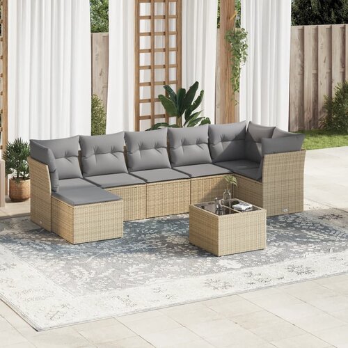 vidaXL 8-dijelni set vrtnih sofa od poliratana s jastucima bež Cijene