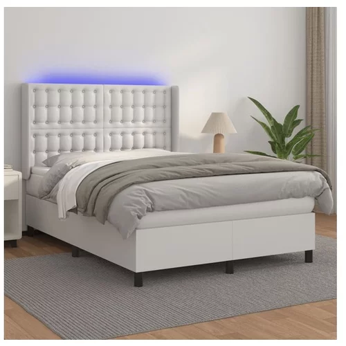 vidaXL Box spring postelja z vzmetnico LED bela 140x190cm um