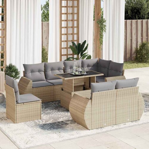 VidaXL 9-dijelni set vrtnih sofa s jastucima bež od poliratana Slike