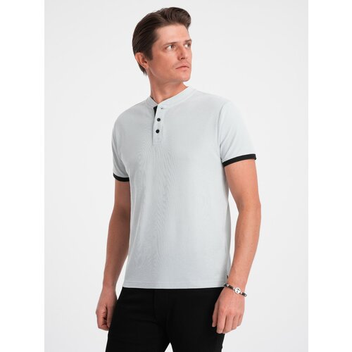Ombre Men's collarless polo shirt - light grey Cene