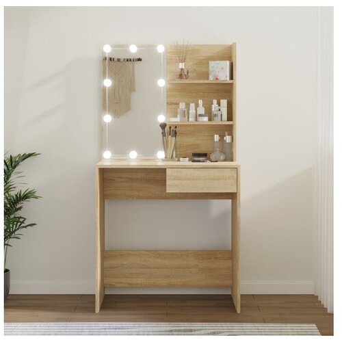 vidaXL Toaletni stolić LED boja hrasta sonome 74 5 x 40 x 141 cm Cene