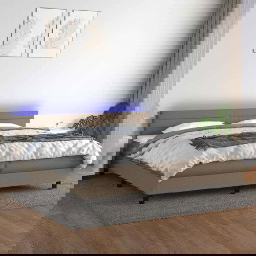 Krevet box spring s madracem LED smeđesivi 200x200 cm tkanina Cijene