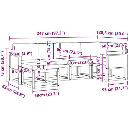  Set vanjskih sofa 6 kom. Prirodna i svjetlosiva Smeđa 247 x 128,5 x 73 cm Slike