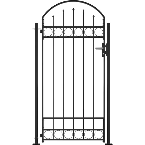  Vrata za ogradu s lučnim vrhom i 2 stupa 105 x 204 cm crna