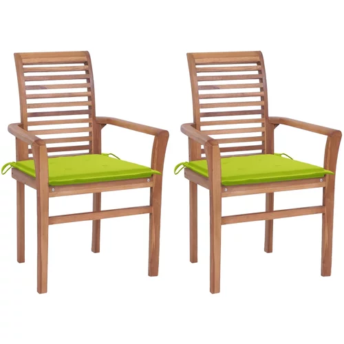  Blagovaonske stolice s jarko zelenim jastucima 2 kom tikovina