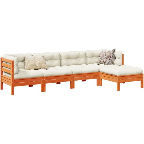 VidaXL 5-dijelni set vrtnih sofa s jastucima vo&amp;scaron;tano smeđi od borovine Slike