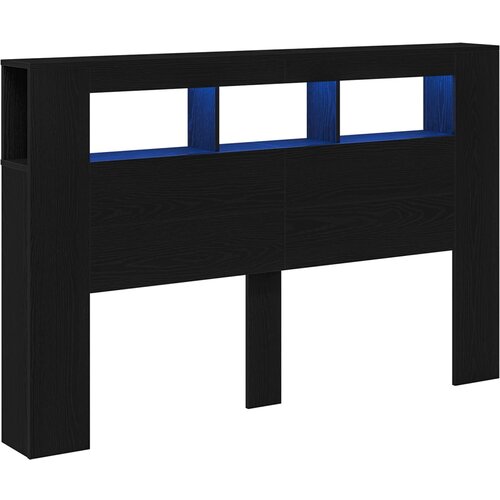  LED glava kreveta s policom Crni hrast 160 x 18,5 x 103,5 cm Slike