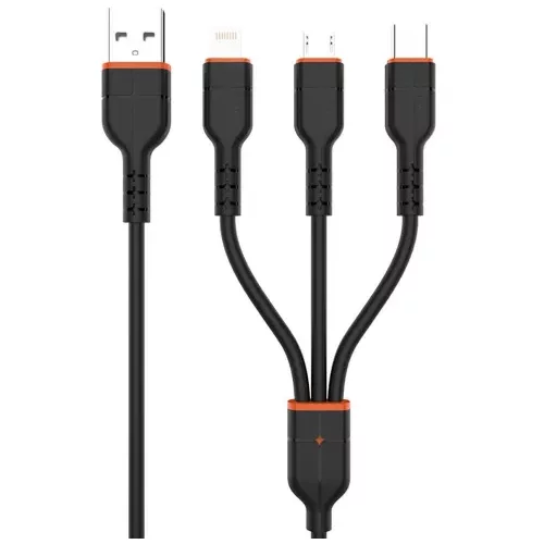 Kaku polnilni kabel 3,2A Quick Charge - 3v1 - Lightning, Micro USB, Type C