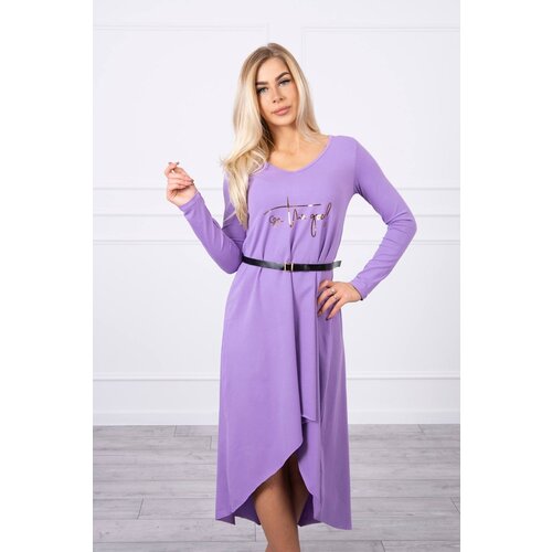 Kesi Dress with decorative belt and inscription purple Slike