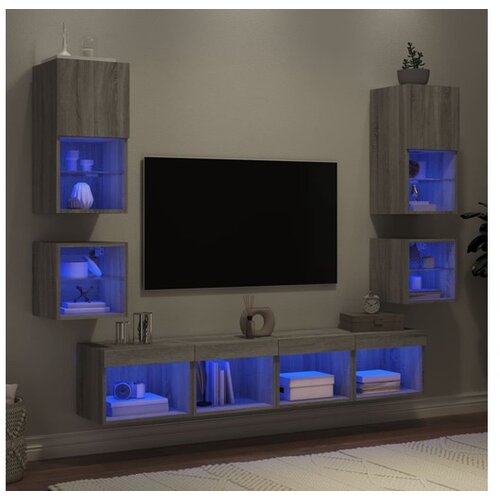 vidaXL Komplet TV omaric LED 8-delni siva sonoma inženirski Cene