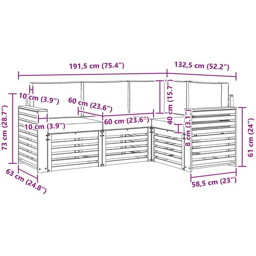  Set vanjskih sofa 4 kom. Bijela i svjetlosiva Poliester 191 x 132,5 x 73 cm Slike