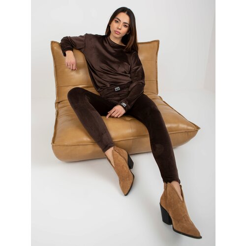 Fashion Hunters Dark brown velour set with leggings Slike