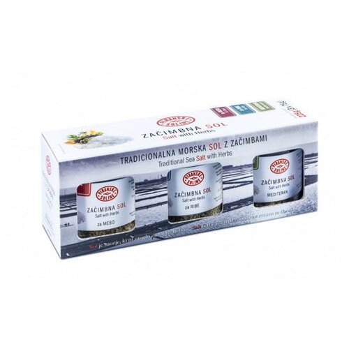 SOLINE Pridelava soli d.o.o. set treh začimbnih soli - mediteran (75 g), za ribe (75 g), za meso (75 g) Cene