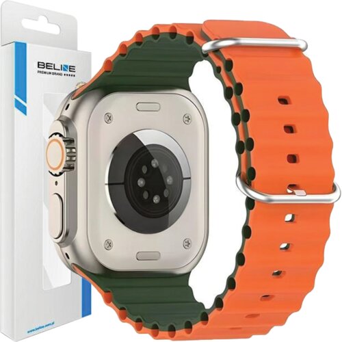 Beline pas za apple watch silikonski valovi 42/44/45/49MM zeleno oranžen, (21969442) Cene