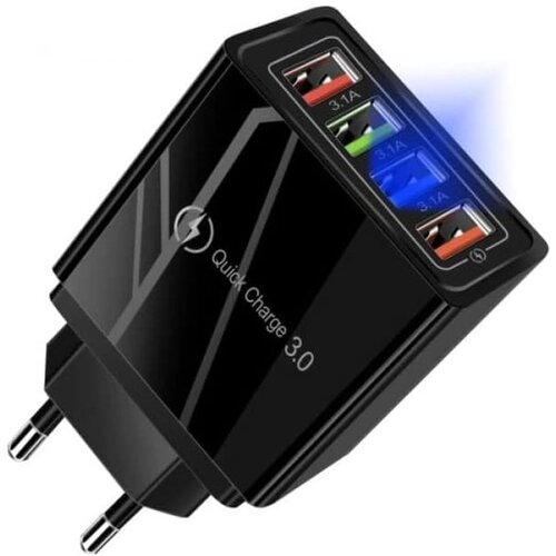  4x USB 3.0 hitri polnilec 220V z LED 3.1A črn Cene