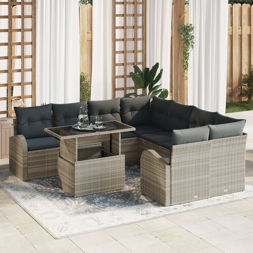 VidaXL 9-delni vrtni sofaset z blazinami svetlo sivi poli ratan Slike