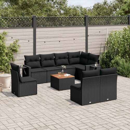  9-dijelni set vrtnih sofa s jastucima crni od poliratana Cijene