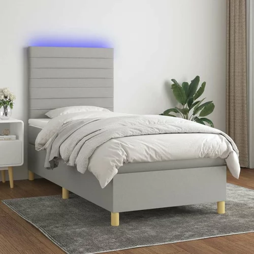  Box spring postelja z vzmetnico LED svetlo siva 90x200 cm blago, (20937665)