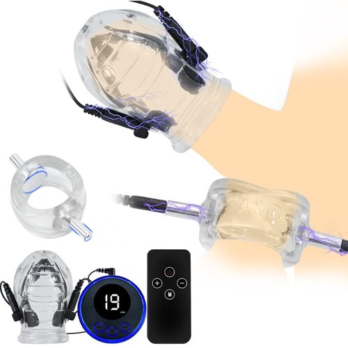 SuperLove E-Stim CBT Set Glans Trainer & Testicles Ring Cene