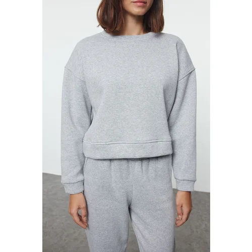 Trendyol Gray Melange Regular/Normal Pattern Basic Thick Inside Fleece Knitted Tracksuit