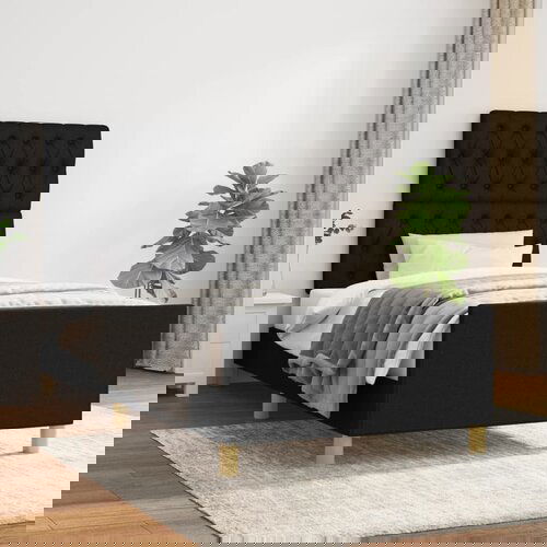 The Living Store Posteljni okvir z vzglavjem črn 100x200 cm blago - Posteljni Okvir Z Vzglavjem, (21527199) Cene