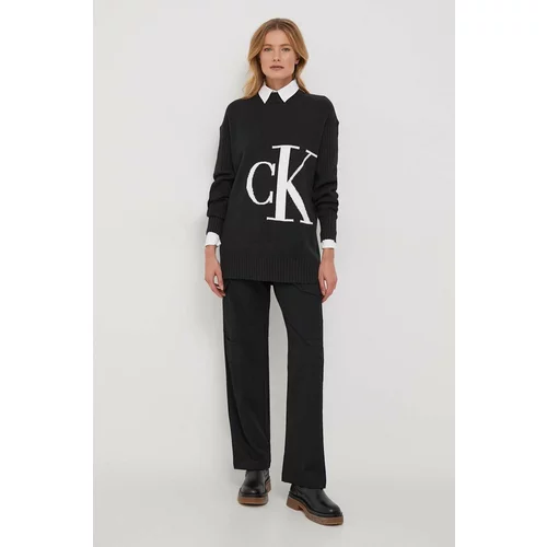 Calvin Klein Jeans Bombažen pulover črna barva