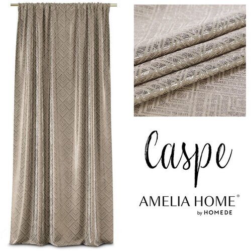 AmeliaHome Curtain CASPE color beige printed style glamor tape blackout suede shine 140x250 Slike